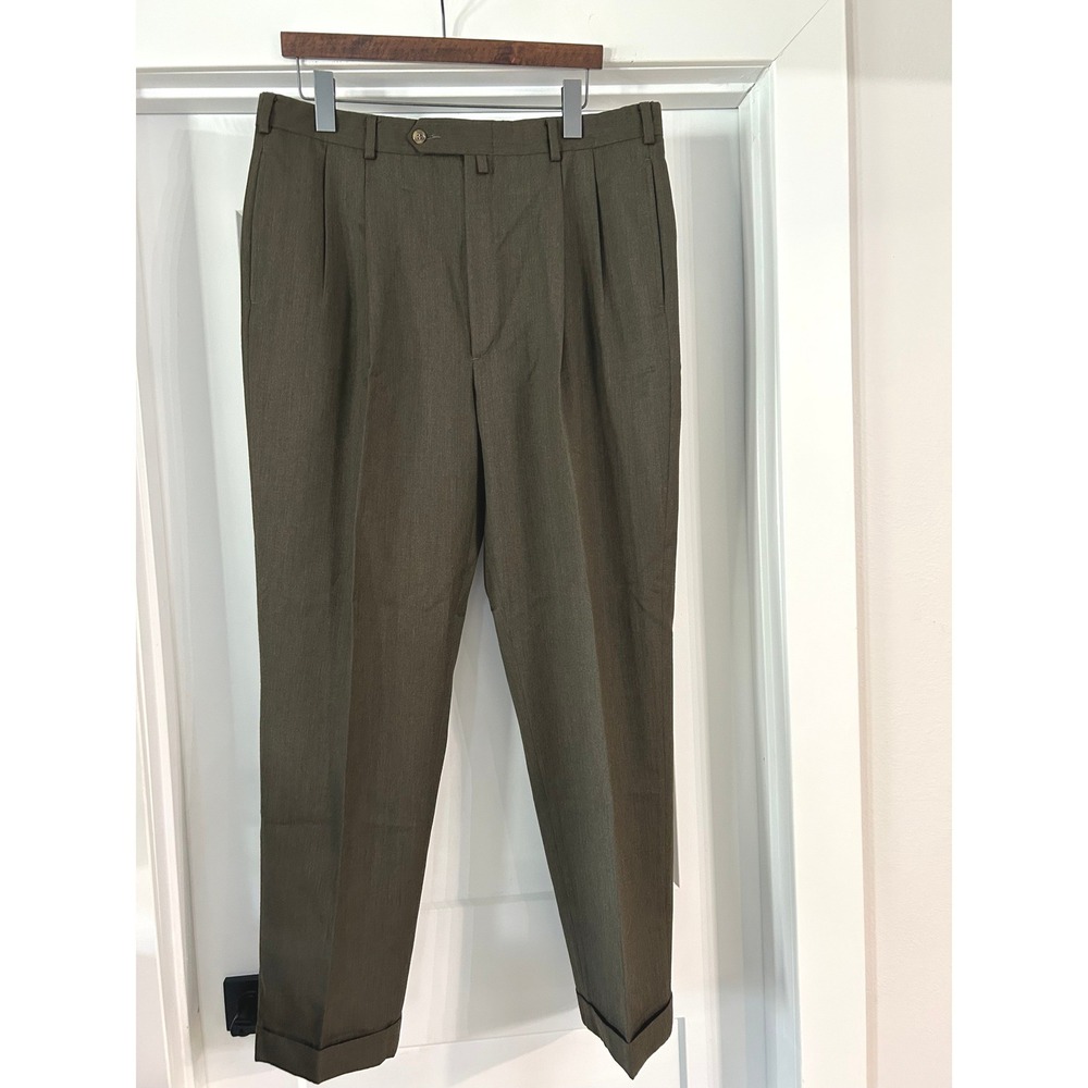 Tommy Hilfiger Classic American Tailored Trousers Olive Brown Pleated 36x30